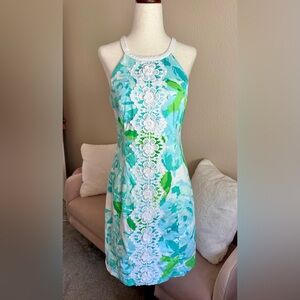 Lilly Pulitzer Halter Shift Dress Vibrant Turquoise Blue Green Cotton Women’s 6